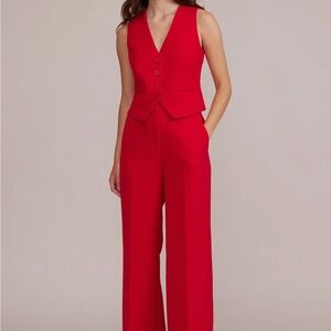 Lucy Paris Red Pantsuit with Plunging V-Neckline